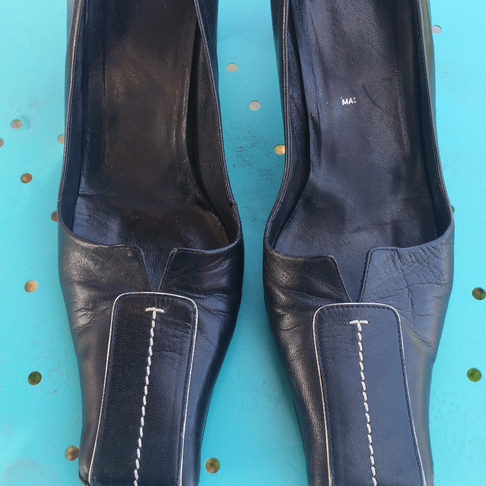 Prada Sz 37.5 Vintage Black Leather Cuban Heels